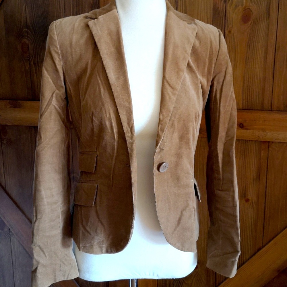 Zara Basic corduroy like tan brown career blazer autumn colour fitted office